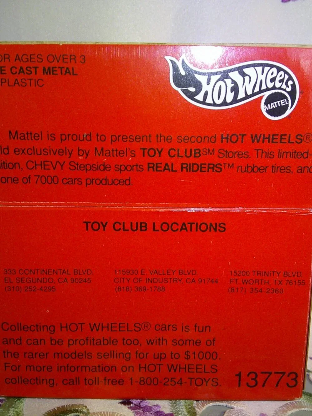 1:64 Hot Wheels 1994 Toy Club Limited Edition Chevy Stepside / '56 Flashsider